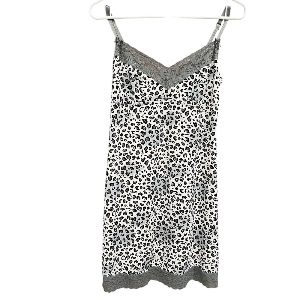 Lace Trim Chemise Leopard Print Sleeveless Slip Dress Sz M‎